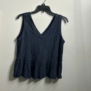 Ann Taylor LOFT Women Navy Blue V-neck Blouse Top Size Small.